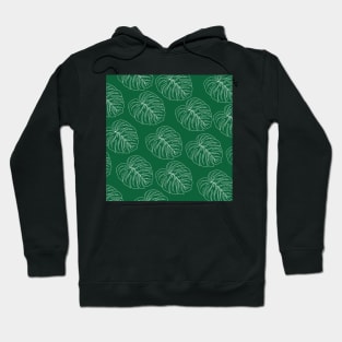 monstera tropical plant hawaii aloha print dark green and white Hoodie